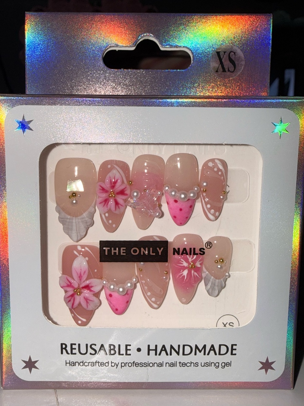 The Only Nails Pink Floral Pearl Press-On Nail Set (XS)